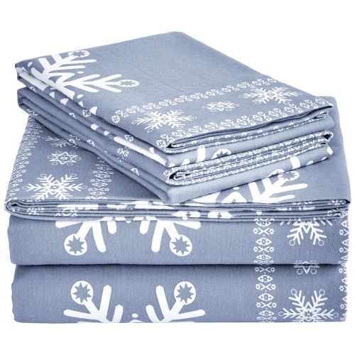  Pinzon by Amazon Pinzon Cotton Flannel Bed Sheet Set - King, Snowflake Dusty Blue