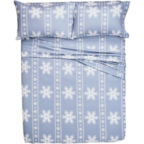  Pinzon by Amazon Pinzon Cotton Flannel Bed Sheet Set - King, Snowflake Dusty Blue