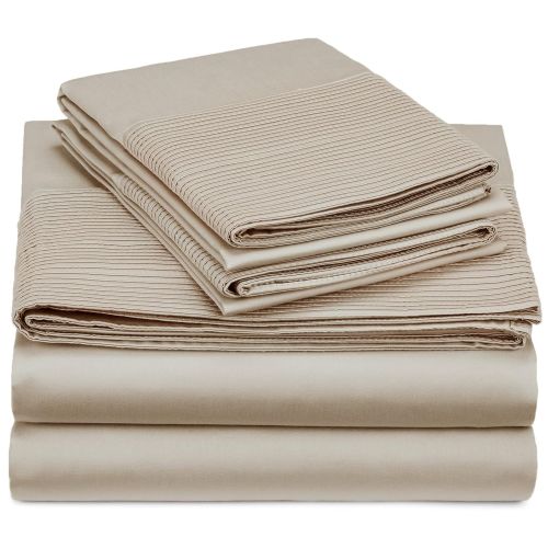  Pinzon by Amazon Pinzon 400-Thread-Count Egyptian Cotton Sateen Pleated Hem Sheet Set - Queen, Parchment