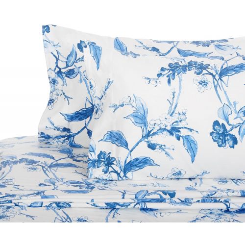  Pinzon by Amazon Pinzon Signature 190-Gram 100% Cotton Heavyweight Velvet Flannel Bed Sheet Set, King, Floral Smoky Blue