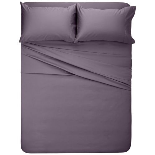  Pinzon by Amazon Pinzon 400 Thread Count Egyptian Cotton Sateen Hemstitch Sheet Set -Full, Pale Purple