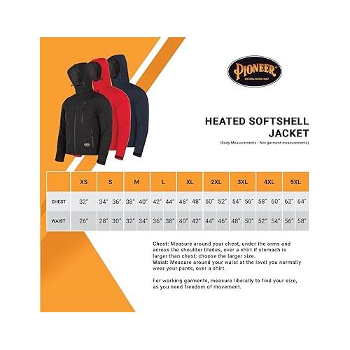 파이오니아 Pioneer Men's Heated Softshell Jacket - Water Resistant with Detachable Hood - Power Bank Not Included (Multiple Colors)