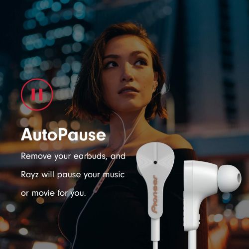 파이오니아 Pioneer Rayz Original Active Noise Cancelling Earbuds wired with Mic, Auto-pause, Hands-free Hey Siri, Lightning Cable Earphones Compatible with iPhone, iPad and iPod. MFI Certifie