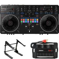 Pioneer DJ DDJ-REV5 4-deck DJ Controller with Laptop Stand and Power Block