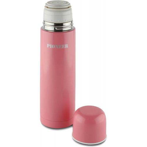 파이오니아 Pioneer DrinkPod Isolierflasche aus Edelstahl 0,5 L Doppelwandig Thermo-Lebensmittelbehalter 8 Stunden Heiss 24 Stunden Kuehl Auslaufsicher BPA-Frei - Rosa