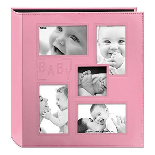 파이오니아 Pioneer Photo Albums Pioneer Collage Frame Embossed Baby Sewn Leatherette Cover Photo Album, Baby Pink