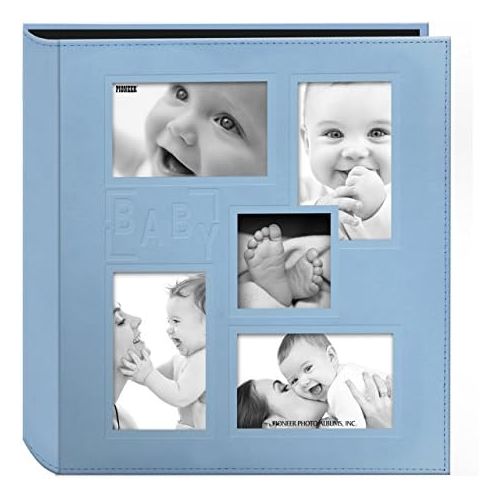 파이오니아 Pioneer Photo Albums Pioneer Collage Frame Embossed Baby Sewn Leatherette Cover Photo Album, 4x6, 240 Photos, Baby Blue