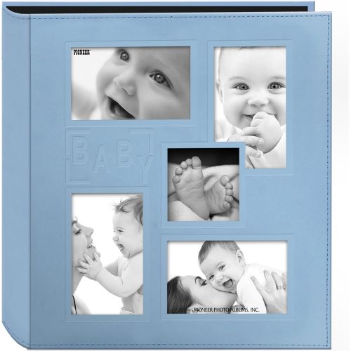 파이오니아 Pioneer Photo Albums Pioneer Collage Frame Embossed Baby Sewn Leatherette Cover Photo Album, 4x6, 240 Photos, Baby Blue