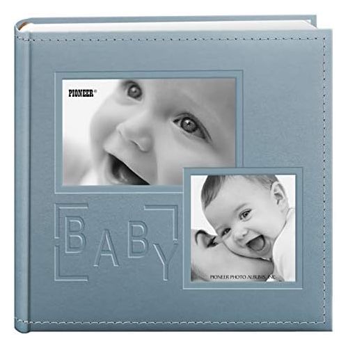 파이오니아 Pioneer Photo Albums 200-Pocket Embossed Baby Leatherette Frame Cover Album for 4 by 6-Inch Prints, Blue