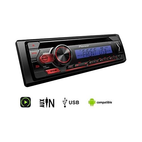 파이오니아 [아마존베스트]-Service-Informationen Pioneer DEH-S110UB 1DIN RDS Car Radio with Red Button Lighting, White Display, Android Support, 5-Band Equaliser, CD, MP3, USB, AUX Input, Blue, Black