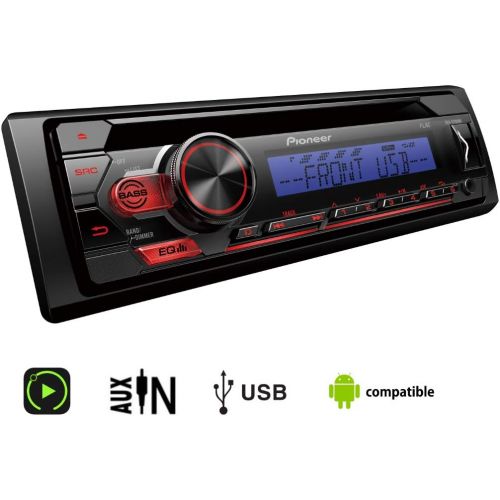 파이오니아 [아마존베스트]-Service-Informationen Pioneer DEH-S110UB 1DIN RDS Car Radio with Red Button Lighting, White Display, Android Support, 5-Band Equaliser, CD, MP3, USB, AUX Input, Blue, Black