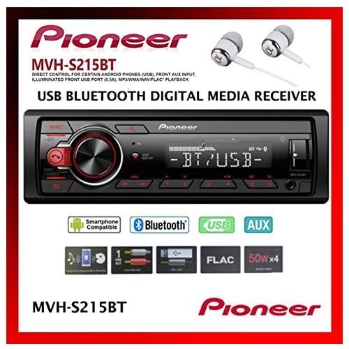 파이오니아 Pioneer MVH-295BT Stereo Single DIN Bluetooth In-Dash USB MP3 Auxiliary AMFMDigital Media Pandora and Spotify Car Stereo Receiver With Free ALPHASONIK Earbuds