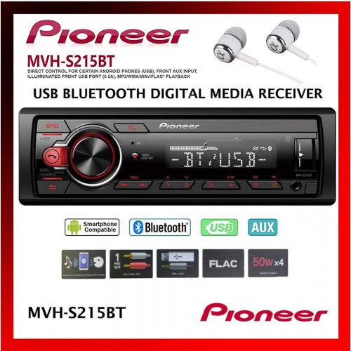 파이오니아 Pioneer MVH-295BT Stereo Single DIN Bluetooth In-Dash USB MP3 Auxiliary AMFMDigital Media Pandora and Spotify Car Stereo Receiver With Free ALPHASONIK Earbuds