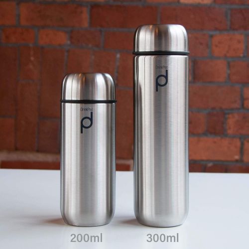  Pioneer Flasks Pioneer DrinkPod Isolierflasche aus Edelstahl 0,2 L Doppelwandig Thermo-Lebensmittelbehalter 6 Stunden Heiss 24 Stunden Kuehl Auslaufsicher BPA-Frei - Gebuersteter Stahl