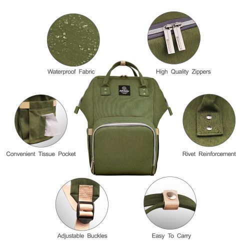  [아마존베스트]Pipi bear Diaper Bag Travel Backpack Large Capacity Tote Shoulder Nappy Bag Organizer for Baby Care with Insulated Pockets,Waterproof Fabric (Olive Green)