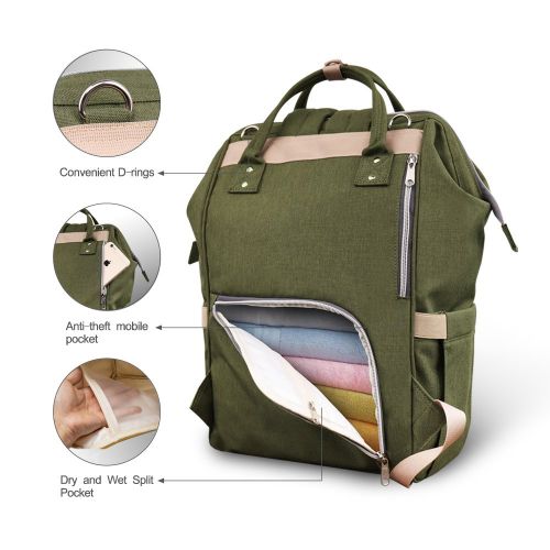  [아마존베스트]Pipi bear Diaper Bag Travel Backpack Large Capacity Tote Shoulder Nappy Bag Organizer for Baby Care with Insulated Pockets,Waterproof Fabric (Olive Green)