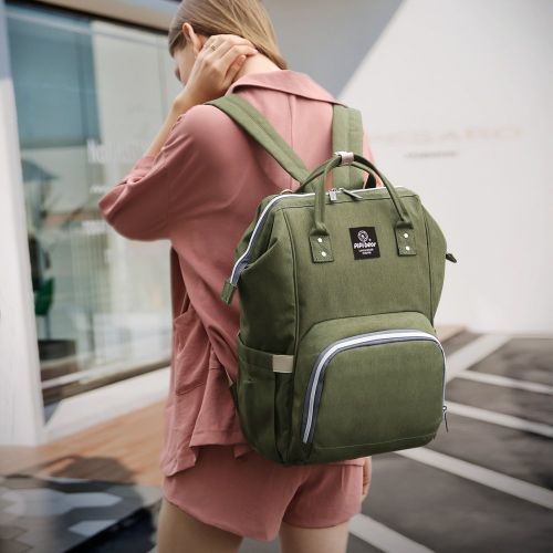  [아마존베스트]Pipi bear Diaper Bag Travel Backpack Large Capacity Tote Shoulder Nappy Bag Organizer for Baby Care with Insulated Pockets,Waterproof Fabric (Olive Green)