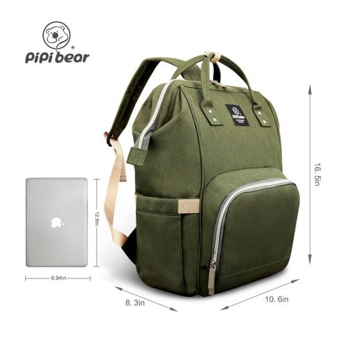  [아마존베스트]Pipi bear Diaper Bag Travel Backpack Large Capacity Tote Shoulder Nappy Bag Organizer for Baby Care with Insulated Pockets,Waterproof Fabric (Olive Green)