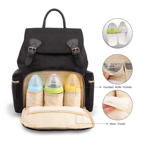  [아마존베스트]Pipi bear Pipibear Diaper Backpack, Stylish Multi-Function Diaper Bag Large Capacity Waterproof Travel Backpack for Baby Care (Black)