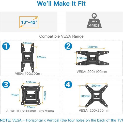  [아마존베스트]Pipishell Full Motion TV Monitor Wall Mount Bracket Articulating Arms Swivels Tilts Extension Rotation for Most 13-42 Inch LED LCD Flat Curved Screen TVs & Monitors, Max VESA 200x200mm up to