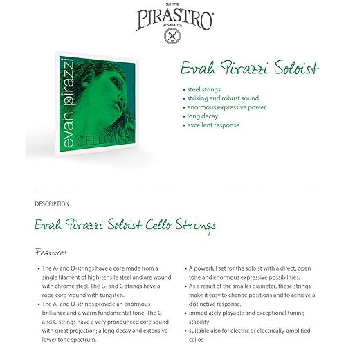  Pirastro Evah Pirazzi Soloist Cello String Set 4/4 Set Medium