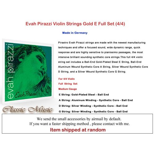  Pirastro Evah Pirazzi Gold E Classic Music Pirastro Evah Pirazzi Violin Strings Full Set 4/4 Gold E Ball End