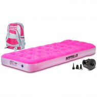 Pittman Outdoors PPI-PNK_KIDMAT Pink Twin Kids Mattress with Portable Battery Powered Air Pump and Fun Travel Backpack