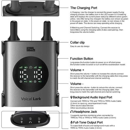  Pixel Voical Lark 2-Person Wireless Microphone System for DSLR Cameras and Smartphones (590 to 610 MHz)