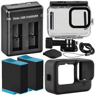 Pixel Hub GoPro HERO9 Hero 9 Black Essential Action Accessory Bundle Includes: 2 Extra Batteries, Dual High Speed Charger, Waterproof Housing, and Black Silicone Case