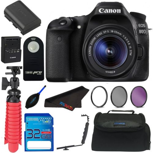  Pixibytes Canon EOS 80D Digital SLR Kit with EF-S 18-55mm Lens (Black) + Elements Accessory Bundle