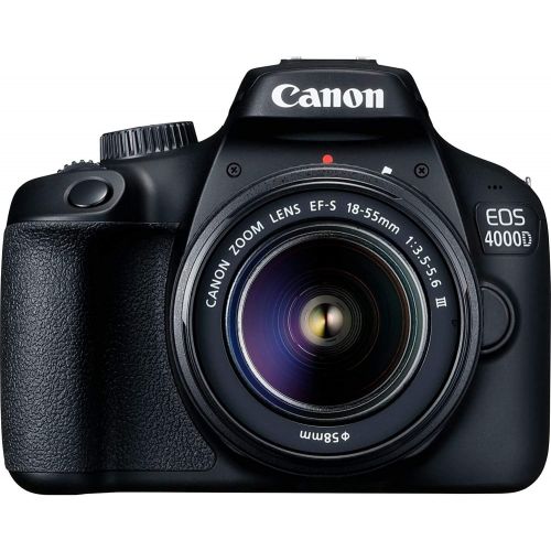 Canon EOS 4000D DSLR Camera w/Canon EF-S 18-55mm F/3.5-5.6 III Zoom Lens + Pixibytes Intermediate Bundle (International Version)