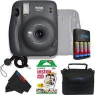 Fujifilm Instax Mini 11 Instant Camera - Charcoal Grey with Fujifilm instax Mini Film Twin Pack (20 Exposures) + Pixibytes Essentials Bundle