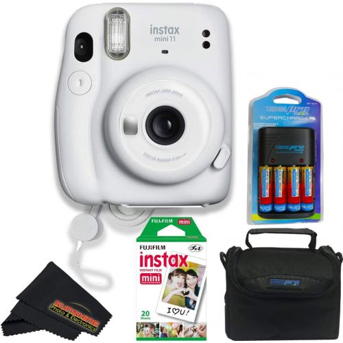  Fujifilm Instax Mini 11 Instant Camera - (Ice White) with Fujifilm instax Mini Film Twin Pack (20 Exposures) + Pixibytes Basic Bundle