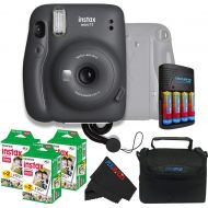 Fujifilm Instax Mini 11 Instant Camera - Charcoal Grey with Fujifilm instax Mini Film Twin Pack (60 Sheets) + Pixibytes Essentials Bundle