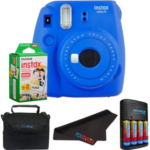  Pixibytes Fujifilm Instax Mini 9 Instant Camera, Cobalt Blue + Pixi Bundle