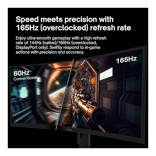  Pixio PXC348C 34 inch 144Hz UWQHD 3440 x 1440 Ultrawide USB-C Displayport 65W Charging 1440p 165Hz (Overclock) DCI P3 96% 34-inch 1ms AMD FreeSync Premium HDR Ultra Wide 1500R Curved Gaming Monitor