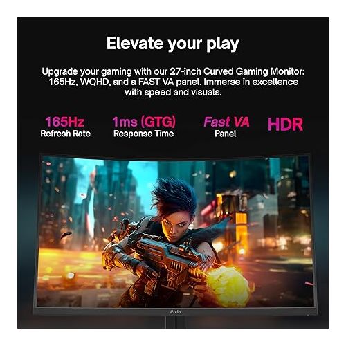  Pixio PXC277 Advanced 27 inch 1500R Curve Fast VA 1ms GTG Response Time WQHD 2560 x 1440 Resolution 165Hz Refresh Rate HDR Adaptive Sync DCI-P3 97% Curved Gaming Monitor