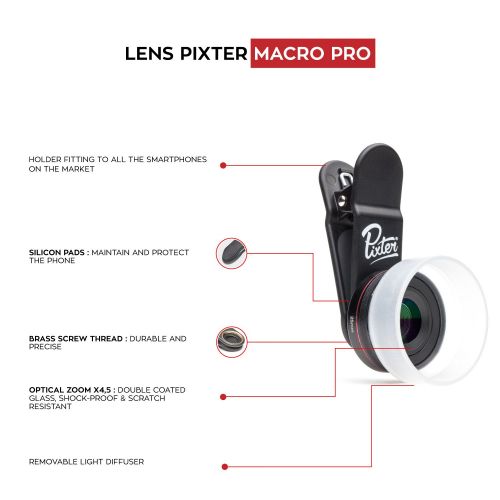  Pixter Macro Pro Lens 4,5X, Compatible All Smartphones, Android and iOS: iPhoneSamsung  SonyHuawei  HonorOnePlus  XiaomiPixel and Other Brands