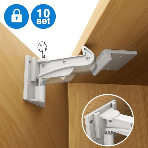  cabinet locks child safety, PKPOWER 10 pack invisible baby proof drawer cabinet locks latches - easy install no drill no tool no key needed