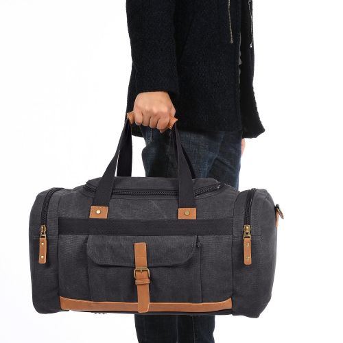  Plambag Canvas Duffle Bag, 50L Large Travel Duffel for Overnight Weekend Luggage(Dark Gray)