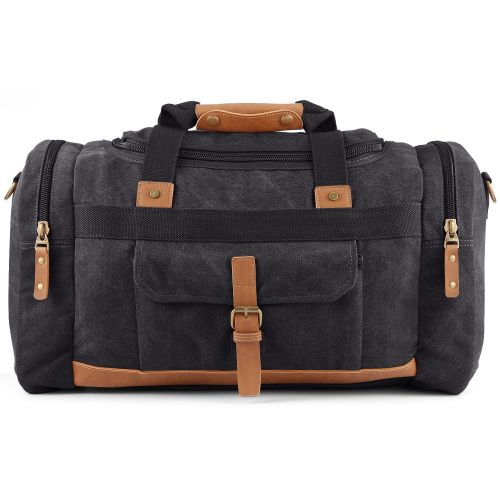  Plambag Canvas Duffle Bag, 50L Large Travel Duffel for Overnight Weekend Luggage(Dark Gray)