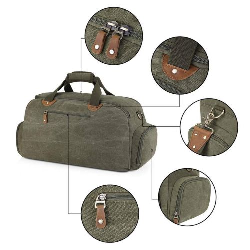  Plambag Sports Gym Duffel Bag with Shoes Compartment, Canvas Travel Luggage Tote Shoulder Bag for Men & Women(Army Green)