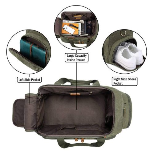  Plambag Sports Gym Duffel Bag with Shoes Compartment, Canvas Travel Luggage Tote Shoulder Bag for Men & Women(Army Green)