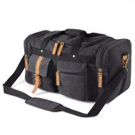 Plambag Large Canvas Duffel Bag Overnight Travel Tote Weekend Bag Dark Gray