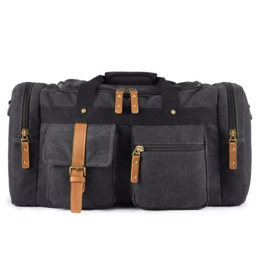  Plambag Large Canvas Duffel Bag Overnight Travel Tote Weekend Bag Dark Gray