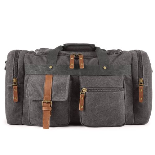  Plambag Large Canvas Duffel Bag Overnight Travel Tote Weekend Bag Dark Gray