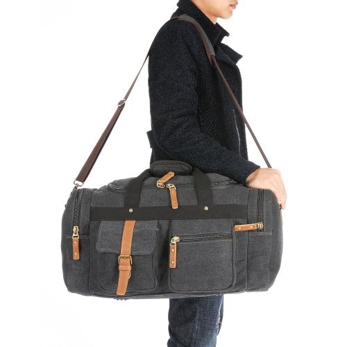  Plambag Large Canvas Duffel Bag Overnight Travel Tote Weekend Bag Dark Gray