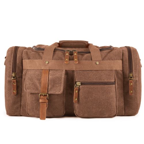  Plambag Large Canvas Duffel Bag Overnight Travel Tote Weekend Bag(Coffee)