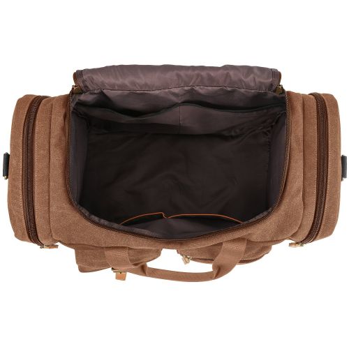  Plambag Large Canvas Duffel Bag Overnight Travel Tote Weekend Bag(Coffee)