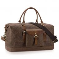 Plambag Oversized Duffel Bag, Water-repellent Canvas Leather Trim Overnight Luggage Bag(Coffee)